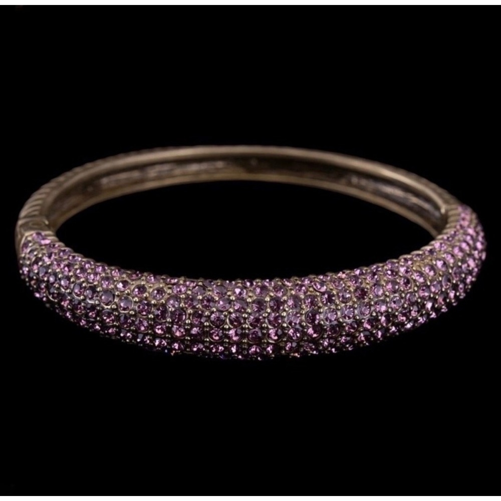 Heidi Daus Purple Pave Crystal Hinged Bangle Bracelet Gold Tone 7"